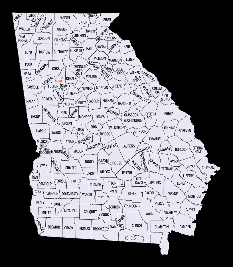 Georgia County Map - black background