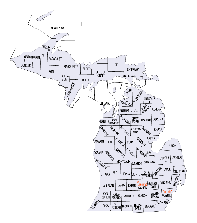 County Map of the State of Michigan