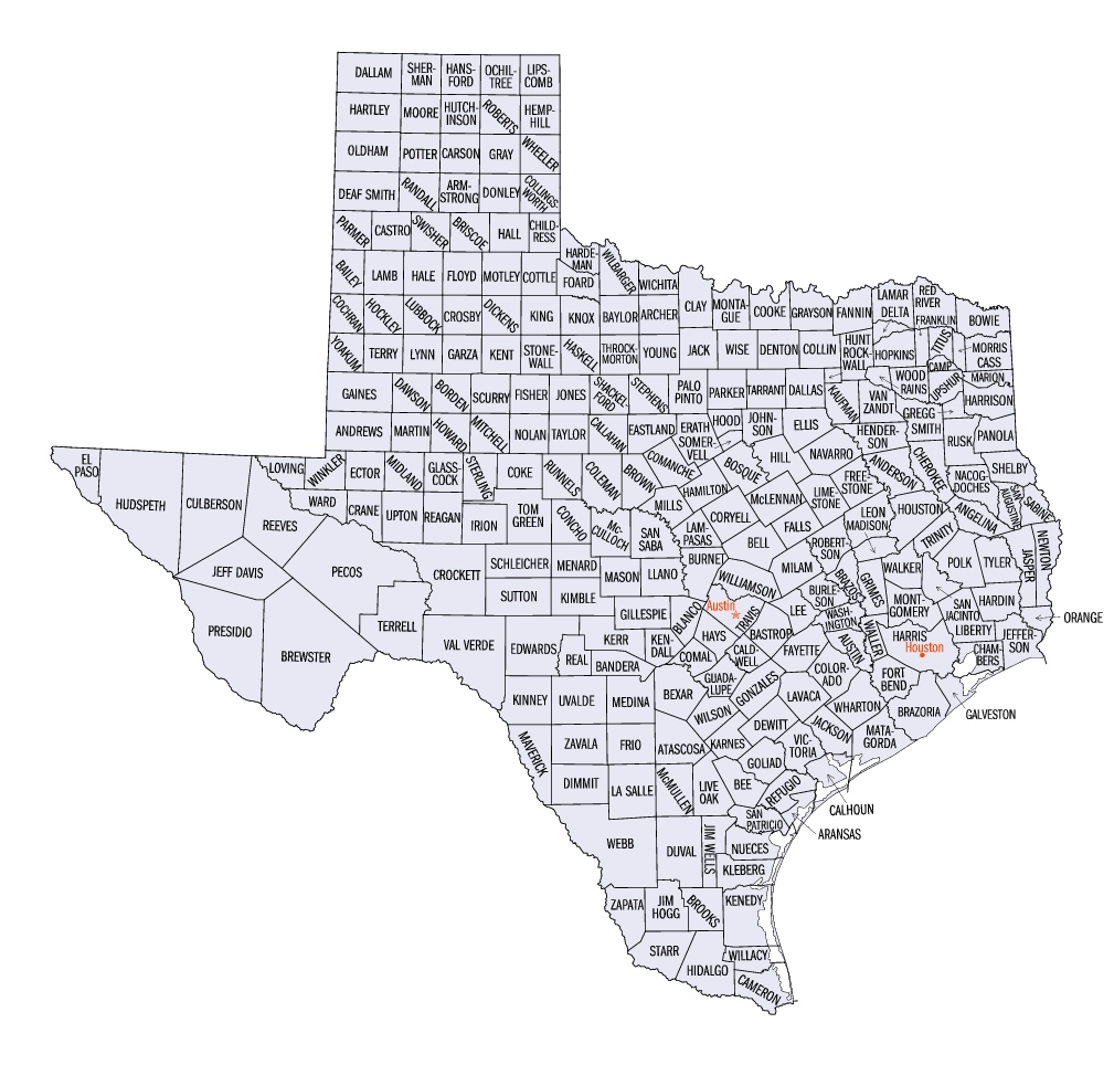 State of Texas County Map