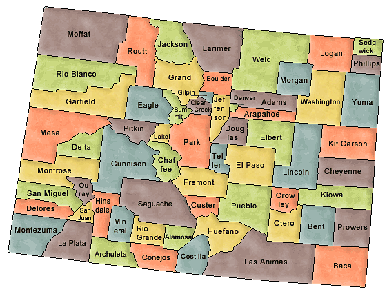 County map of state of Colorado