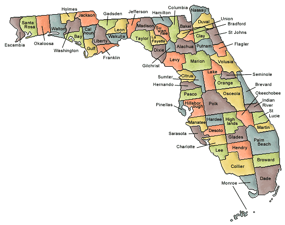 County map of the State of Florida