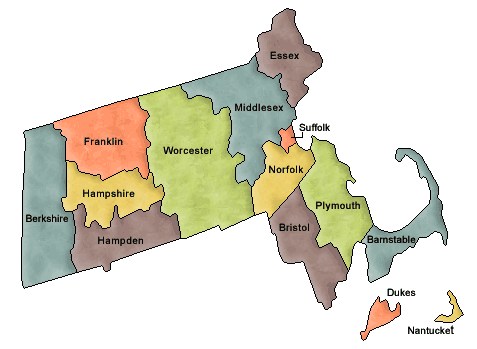 County map of Massachusetts