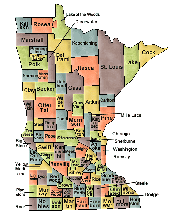 County map of Minnesota
