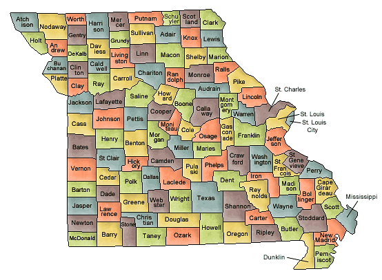 County map of Missouri