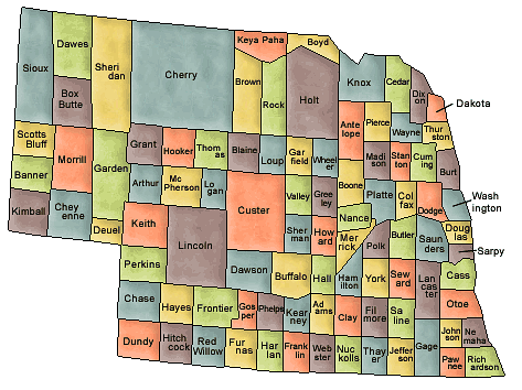 County map of Nebraska