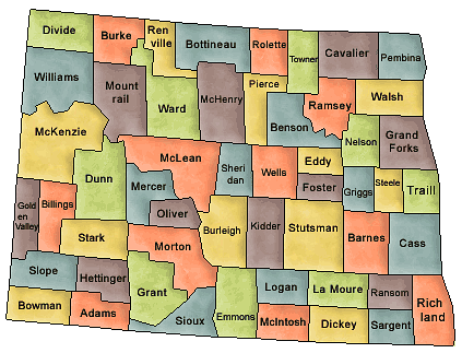 County map of North Dakota