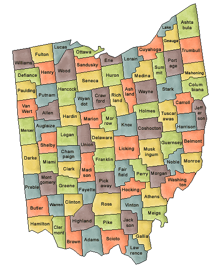 County map of Ohio