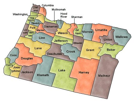 County map of Oregon