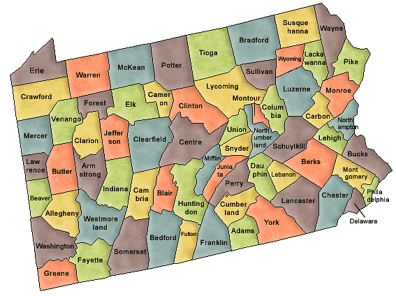 County map of Pennsylvania