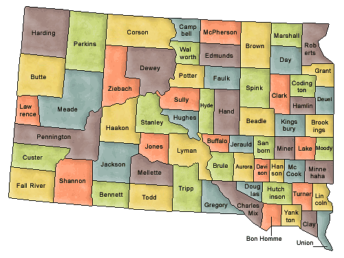 County map of South Dakota