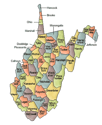 County map of West Virginia