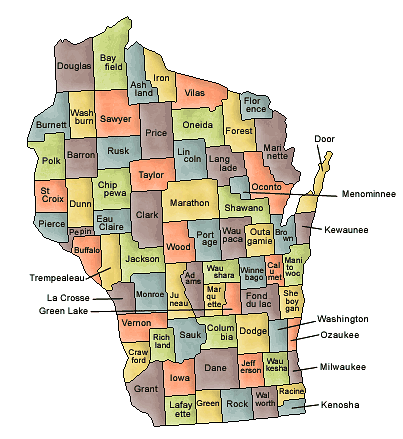 County map of Wisconsin