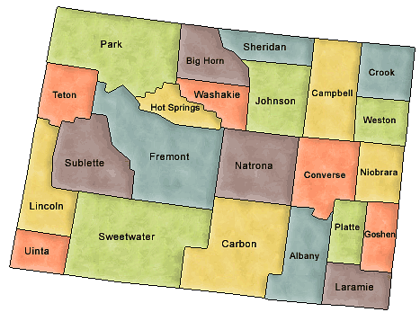 County map of Wyoming